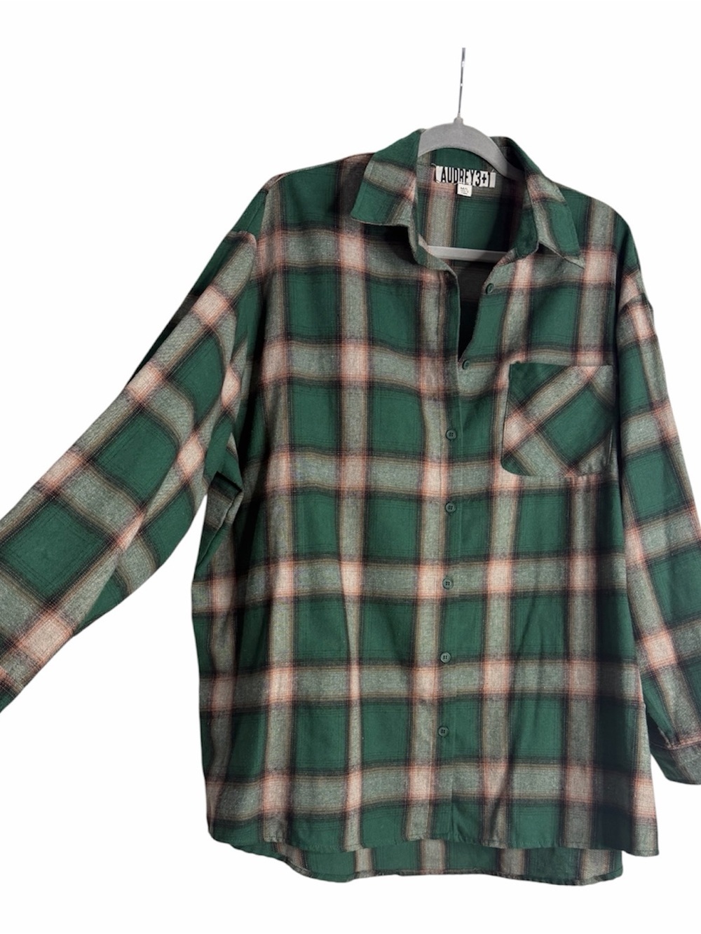 Audrey 3+1 Forest Green Plaid Button-Front Shirt Cozy Cabincore Breathable